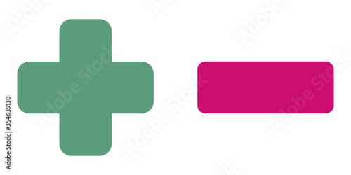 Plus and minus mark icons flat green and red colors.