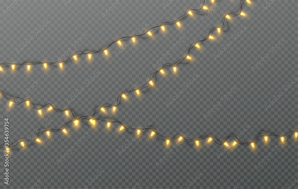 Christmas electric garland of light bulbs isolated on a transparent background. Vector illustration