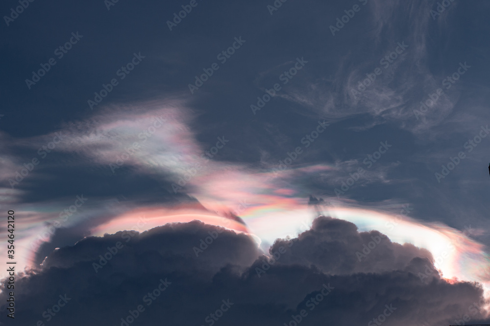 Iridescence is often the rainbow above the clouds. Especially in the evening when the sunset