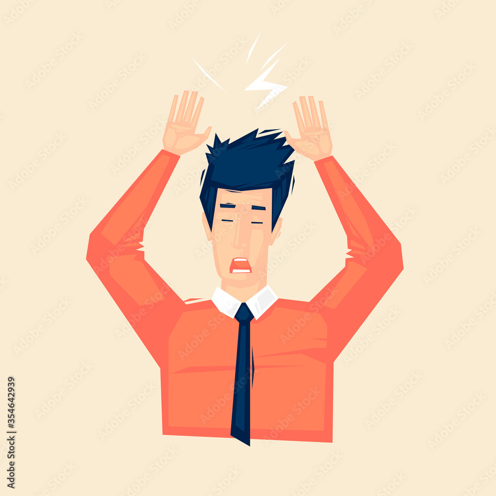 Angry man, annoyance. Flat illustration in cartoon style. Vector. Angry man, annoyance. Flat illustration in cartoon style. Vector.