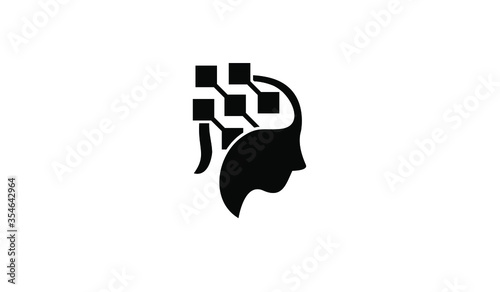 head data black white logo icon design vector illustration