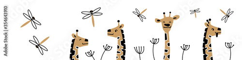 Web banner with cute cartoon giraffe heads. Vector illustration.
