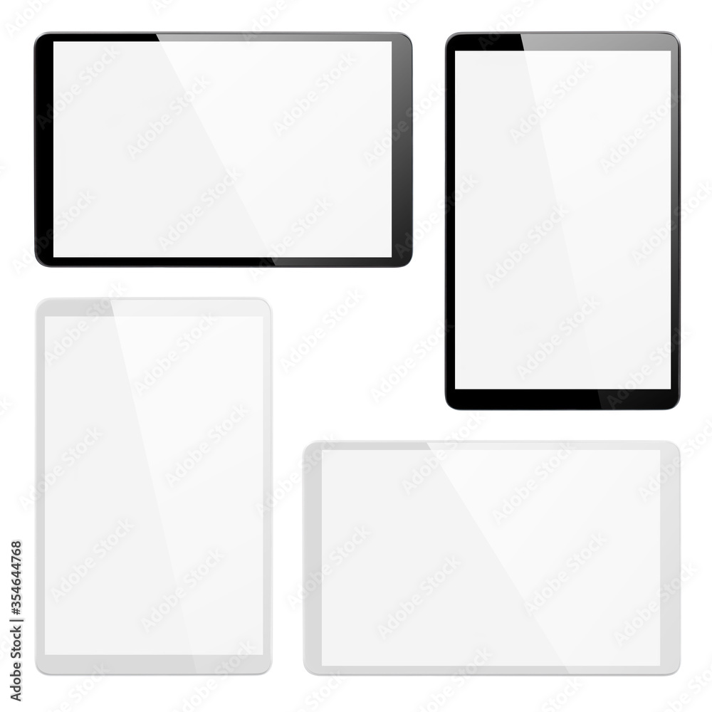 Black and white tablets set, isolated on white background