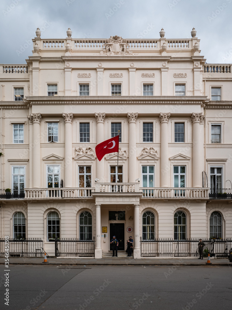 The Embassy of Turkey in Belgravia, a London area with a high concentration of International and Diplomatic High Commissions.