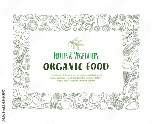 Restangle Frame border pattern organic farm fresh fruits and vegetables