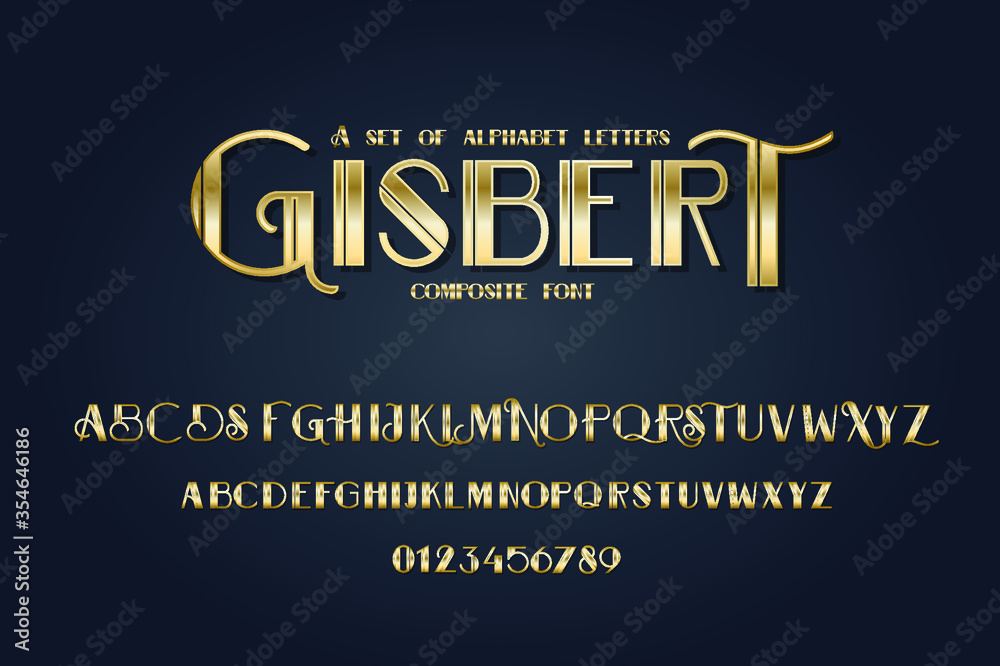 Plakat vector composite font. Art Deco alphabet set. lowercase and uppercase letters as well as numbering from 0-9. great for retro parties and vintage-style advertising