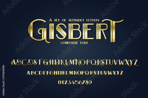vector composite font. Art Deco alphabet set. lowercase and uppercase letters as well as numbering from 0-9. great for retro parties and vintage-style advertising