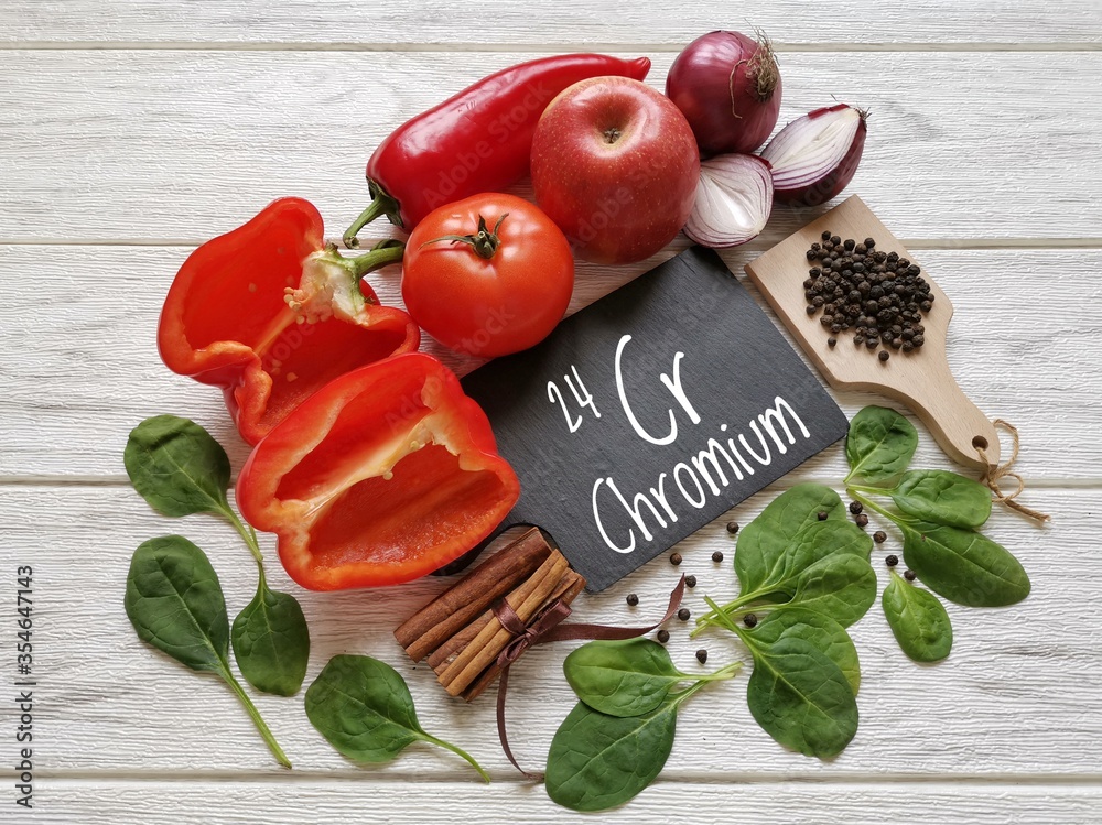 Food rich in chromium with the symbol Cr and atomic number 24. Natural