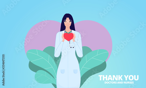 Thank you doctor and Nurses and team who working in the hospital for fight against Coronavirus (covid19) outbreak. Doctor, Nurses and medical personnel team are a hero concept. Vector illustrator.