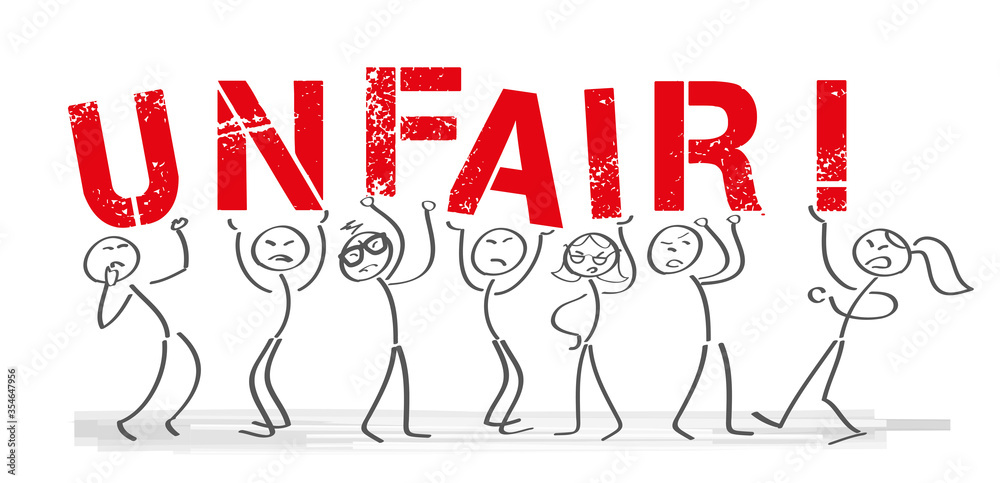 UNFAIR - People with big red letters - Group of demonstrators on road UNFAIR - People with big red letters - Group of demonstrators on road