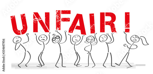 UNFAIR - People with big red letters - Group of demonstrators on road
