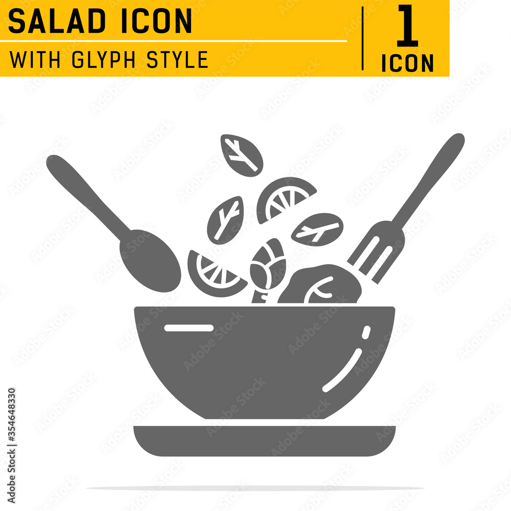 Salad solid Icon. Food dish recipe, nutrition concept, salad ingredients, vector solid icon. Salad and bowl icon Collection Vector illustration concept. Healthy vegetables food and bowl nature