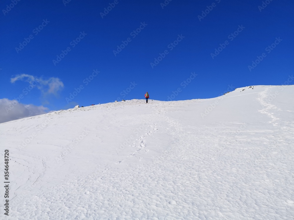 Climber in the snow - winter landscape in the mountains 