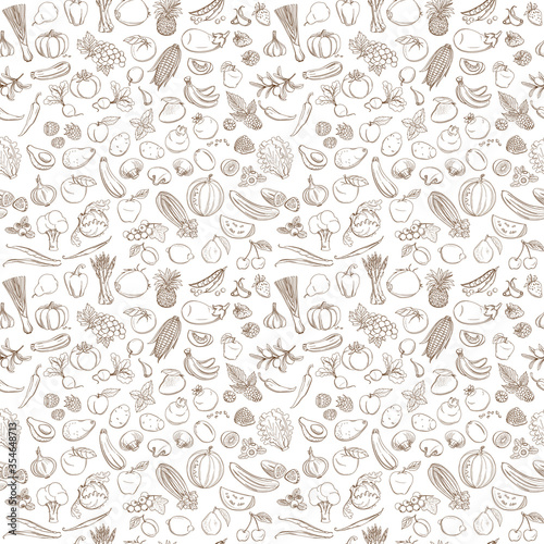 Seamless background pattern of organic farm fresh fruits and vegetables photo