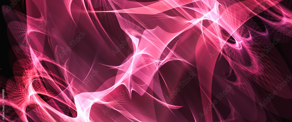 Fototapeta premium Abstract background pink futuristic technology science wave shapes textured panoramic for web banner or backdrop. 3d illustration rendering.