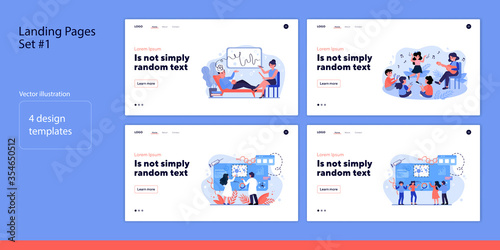 Pandemic stress therapy set. Psychologist consultation, music class, coronavirus research. Flat vector illustration. Epidemic, outbreak concept for banner, website design or landing web page