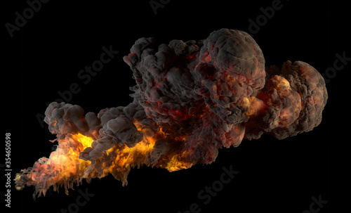 3d render of explosion with smoke and  fire in it on the black background...