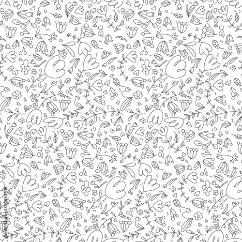 Seamless floral pattern doodle style. Vector illustration