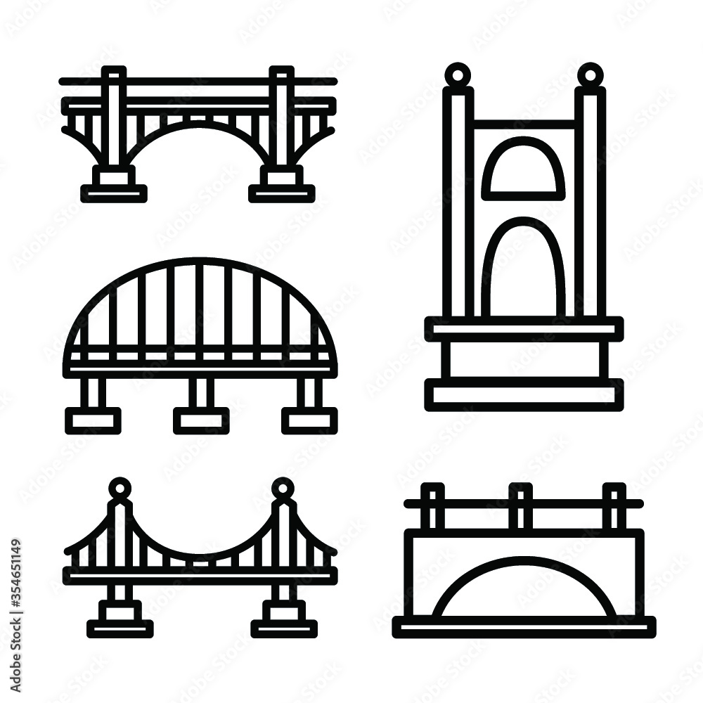 Vector bridge icon set. Various bridges, outline icons. Line with editable stroke Vector bridge icon set. Various bridges, outline icons. Line with editable stroke