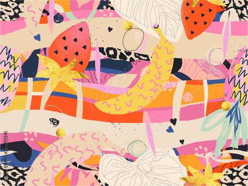Modern summer artistic illustration pattern. Creative collage contemporary  print. Fashionable template for design.