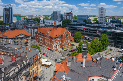 Aerial view of city center of Katowice, Upper Silesia. Poland.