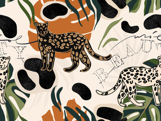 Keuken achterwand Afrikaanse dieren patronen Abstract jungle patroon met luipaarden  © MURRIRA