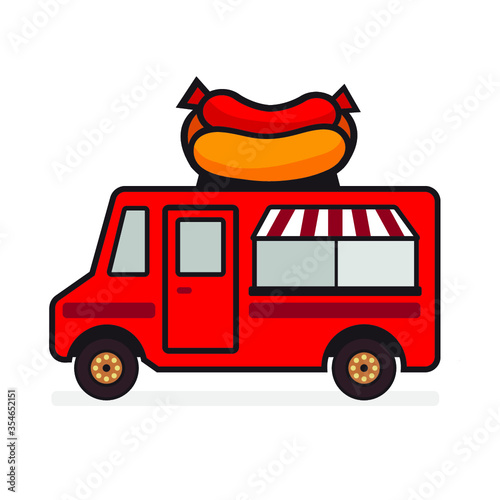 Vector illustration of flat retro food truck