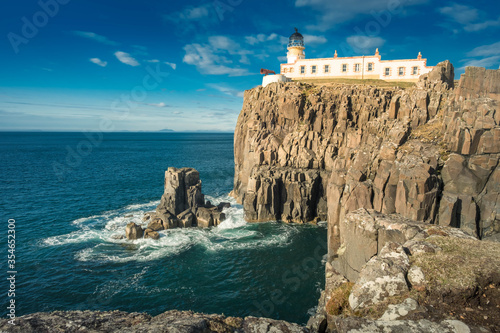 Beautiful landscape scenery on the Neistpoint Lighthouse the landmark in the area of Scottish Highlands photo