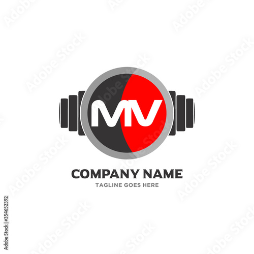 MV Letter Logo Design Icon fitness and music Vector Symbol.