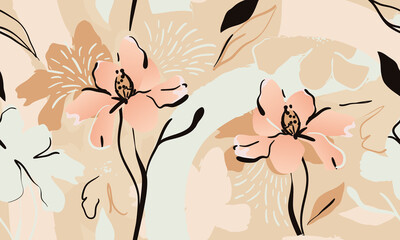 Papier peint photo Pastel patrons Floral contemporain palette féminine douce  © MURRIRA