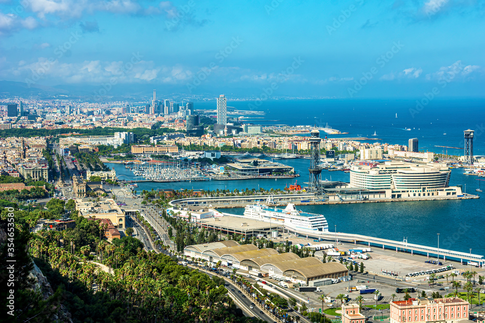 View of Port and, Marina and beachfront of Barcelona, Spain