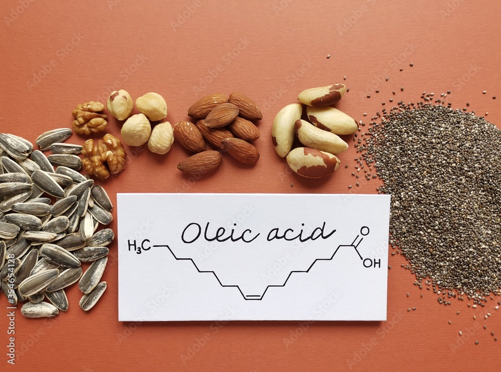 Structural chemical formula of oleic acid, an omega9 fatty acid, with