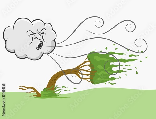  image of a women Holding On To Tree on Windy Day. vector illustration