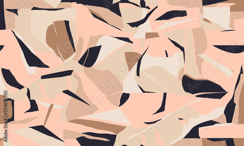 Modern artistic illustration pattern. Creative collage with shapes. Seamless pattern. Fashionable template for design.