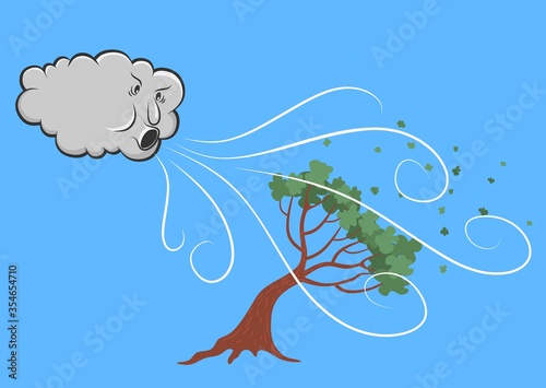  image of a women Holding On To Tree on Windy Day. vector illustration