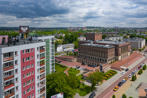 Aerial view of city center of Dabrowa Gornicza. Zaglebie Palace of Culture. Upper Silesia. Poland. photo