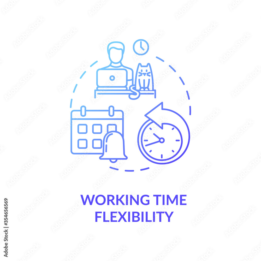 Working time flexibility blue gradient concept icon. Freelancer benefit. Time management. Remote position for company idea thin line illustration. Vector isolated outline RGB color drawing Working time flexibility blue gradient concept icon. Freelancer benefit. Time management. Remote position for company idea thin line illustration. Vector isolated outline RGB color drawing