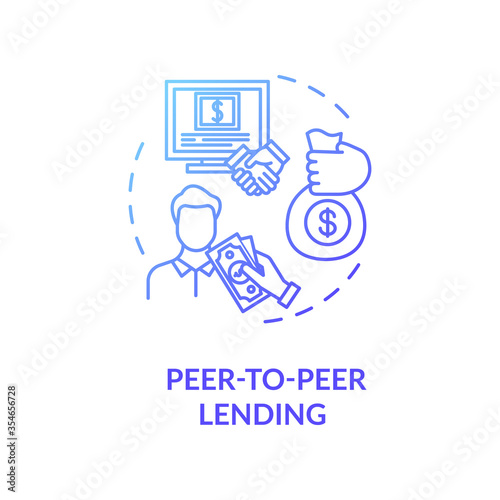 Peer to peer lending blue gradient concept icon. Campaign to raise money. Online crowd funding for business project idea thin line illustration. Vector isolated outline RGB color drawing