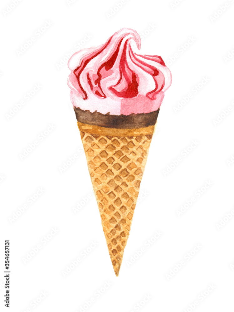 Watercolor illustration of ice cream on a white background Watercolor illustration of ice cream on a white background