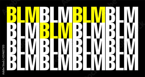 Black lives matter abbreviation. Concept with uppercase letters on black background. Campaign against racial discrimination of dark skin color. 