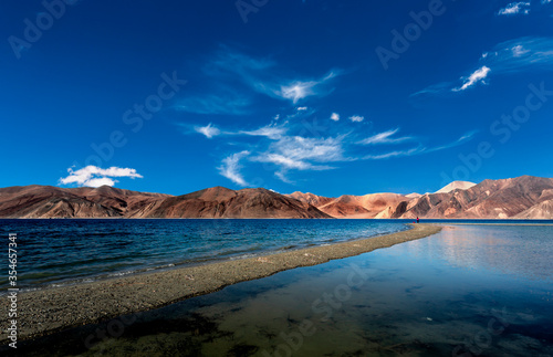 Beautiful Pangong lake shot in summer daytime in ladakh, India