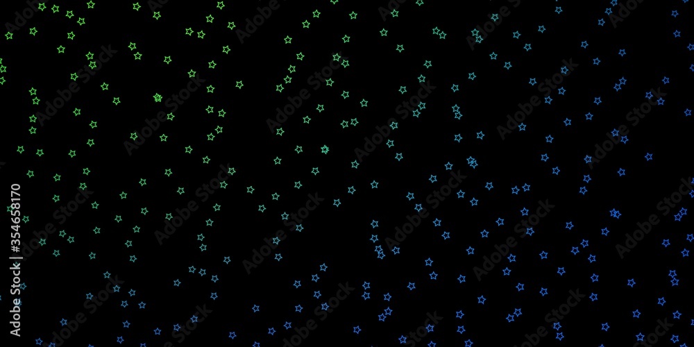 Dark Blue, Green vector texture with beautiful stars. Blur decorative design in simple style with stars. Pattern for wrapping gifts.