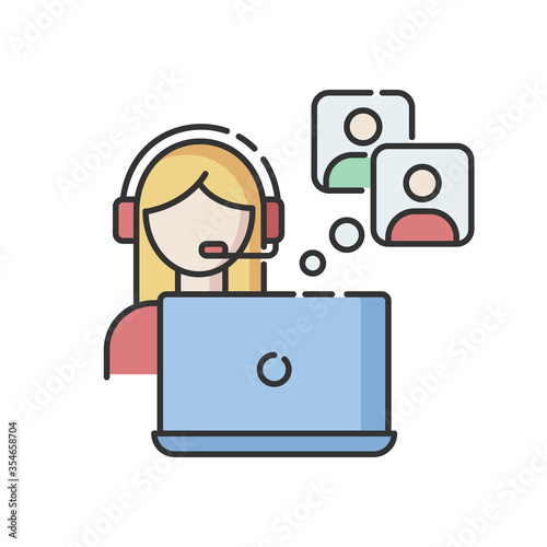 Publicist RGB color icon. Human resources in company. HR worker. Corporate hot line. Brand identity management. Public relation specialist. Marketing strategy expert. Isolated vector illustration