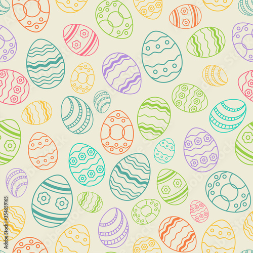 Vector Egg thin line seamless colored background. Greeting easter card backdrop illustration EPS10