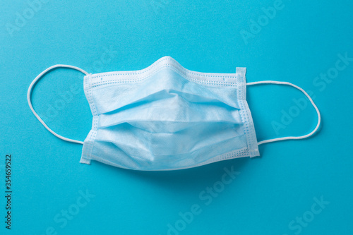 a surgical mask isolated on blue background