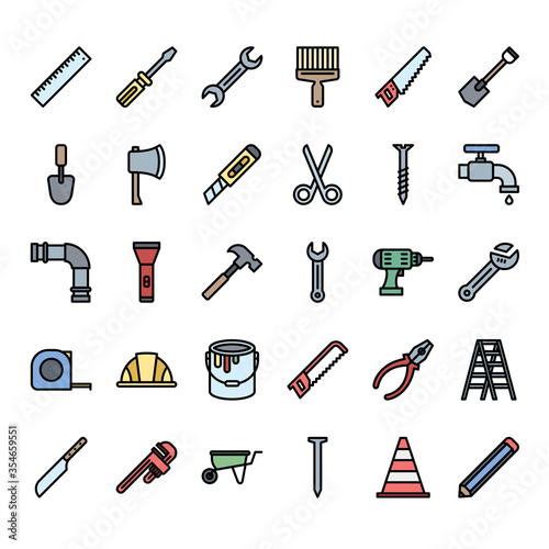 Tools icon set,  filled outline style