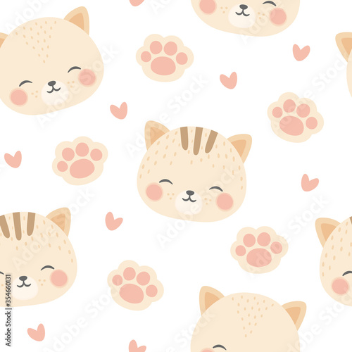 Wallpaper Mural cats with cute kitty paw seamless pattern, doodle cat animals background, kitten vector illustration Torontodigital.ca