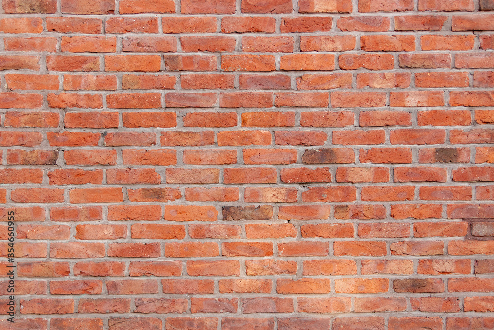 Old red brick wall. Bricks with individual texture with concrete layering . Old red brick wall. Bricks with individual texture with concrete layering .