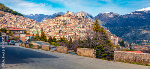 Panoramic summer cityscape of Morano Calabro town. Picturesque morning scene of  Italy, Europe. Beautiful world of mediterranean countries. Traveling concept background. photo