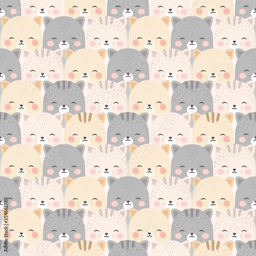Fototapeta Naklejka Na Ścianę i Meble -  cats with cute kitty paw seamless pattern, doodle cat animals background, kitten vector illustration